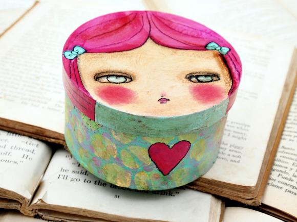 I Heart You - Original Mixed Media Jewelry Container Box By Danita Art
